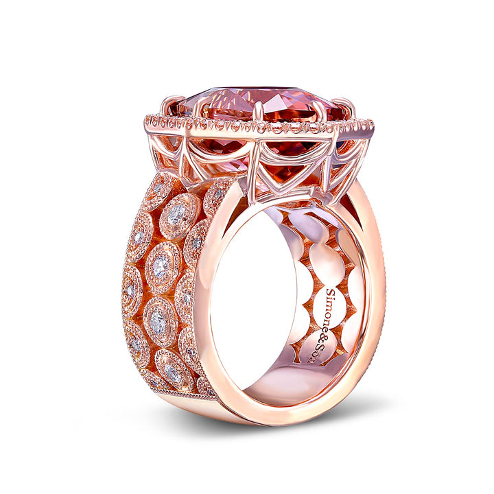 14k Rose Gold - 11.59ct Pink Tourmaline, Diamond Halo Ring