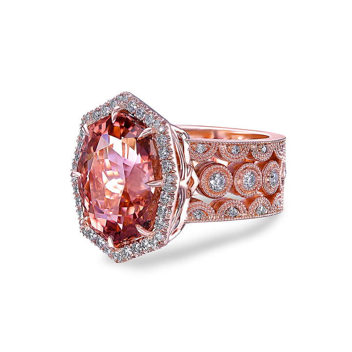 14k Rose Gold - 11.59ct Pink Tourmaline, Diamond Halo Ring