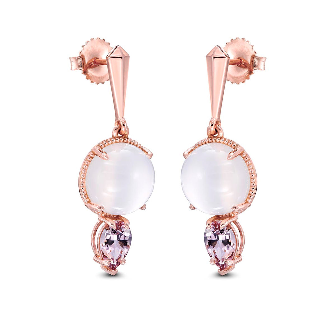 14k Rose Gold - Moon Stone and Pear Morganite Earrings