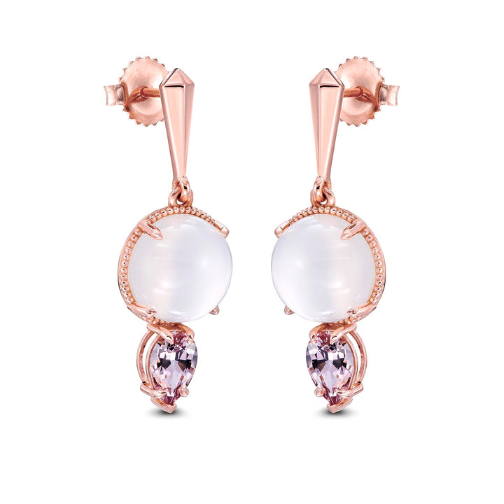 14k Rose Gold - Moon Stone and Pear Morganite Earrings