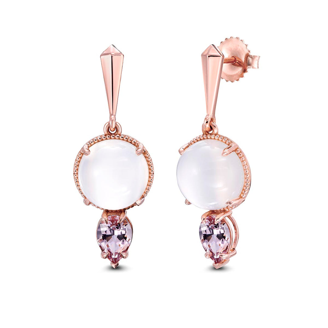 14k Rose Gold - Moon Stone and Pear Morganite Earrings