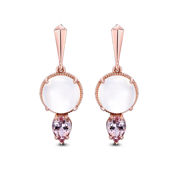 14k Rose Gold - Moon Stone and Pear Morganite Earrings