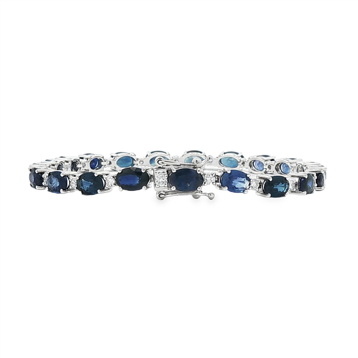 Platinum Natural Blue Sapphire & Diamond Bracelet – 12.94ctw