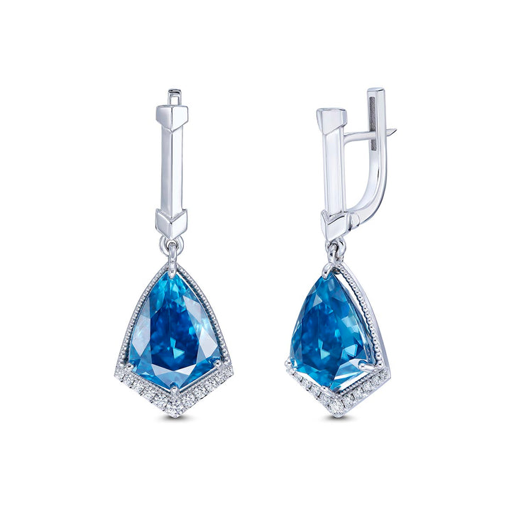 14k White Gold Diamond Earrings - Featuring 15.5ctw Blue Zircons