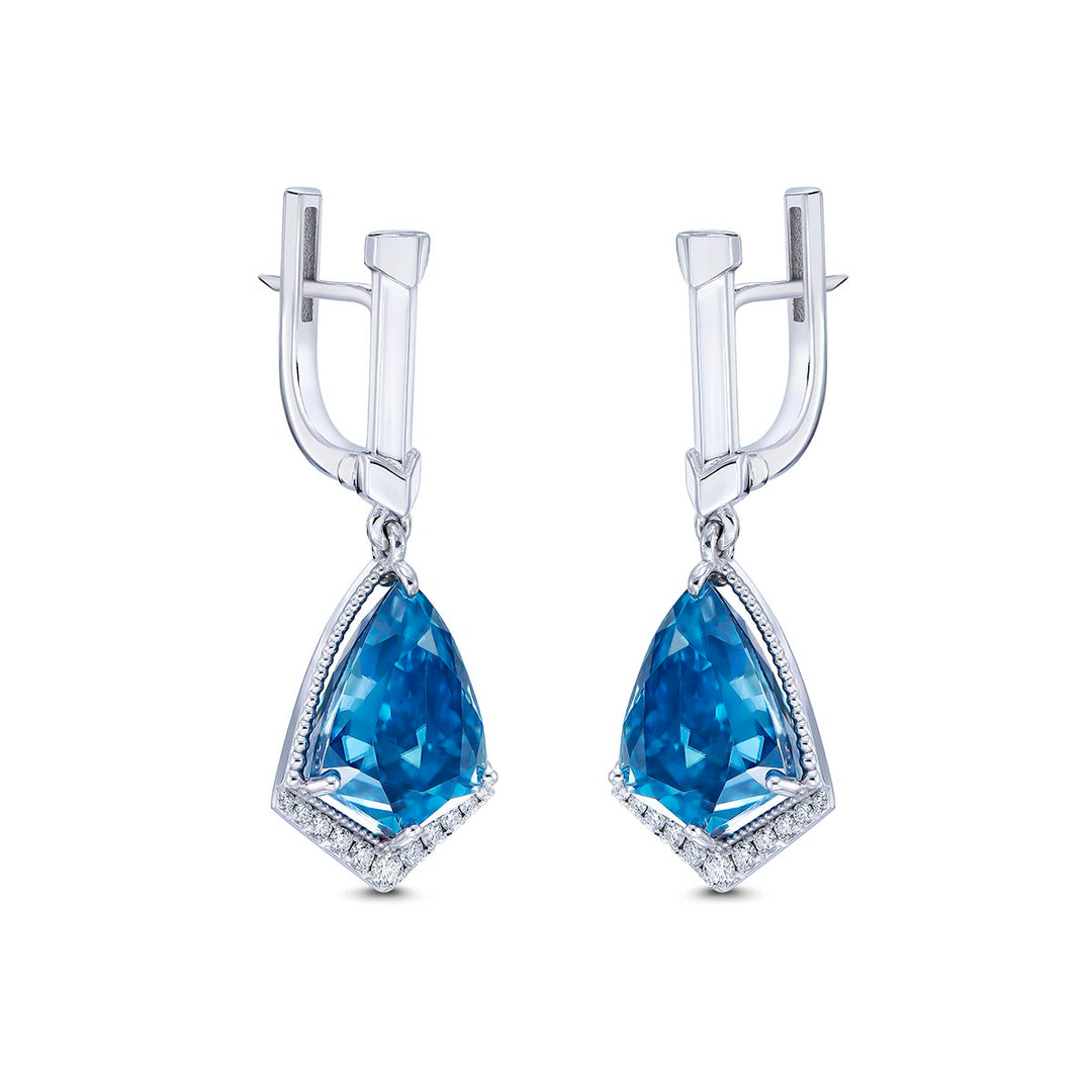 14k White Gold Diamond Earrings - Featuring 15.5ctw Blue Zircons