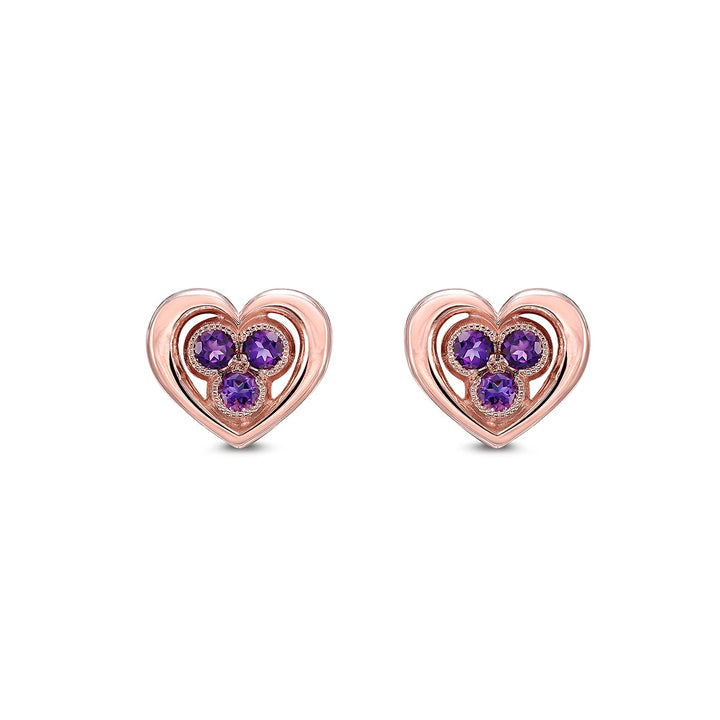 14k Rose Gold - .24ctw Amethyst - Heart Stud Earrings