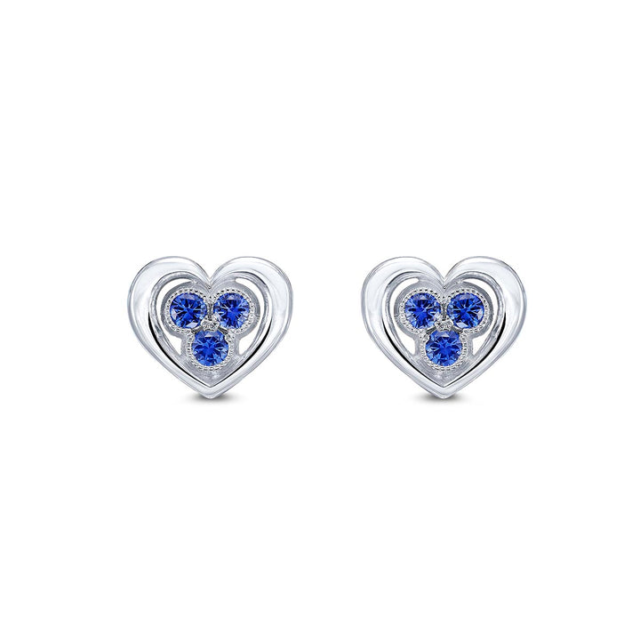 14k White Gold - .24ctw Blue Sapphire - Heart Stud Earrings