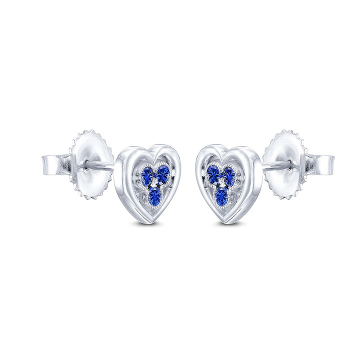 14k White Gold - .24ctw Blue Sapphire - Heart Stud Earrings