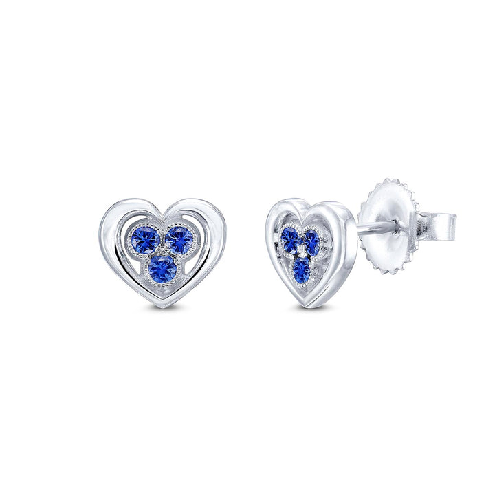 14k White Gold - .24ctw Blue Sapphire - Heart Stud Earrings