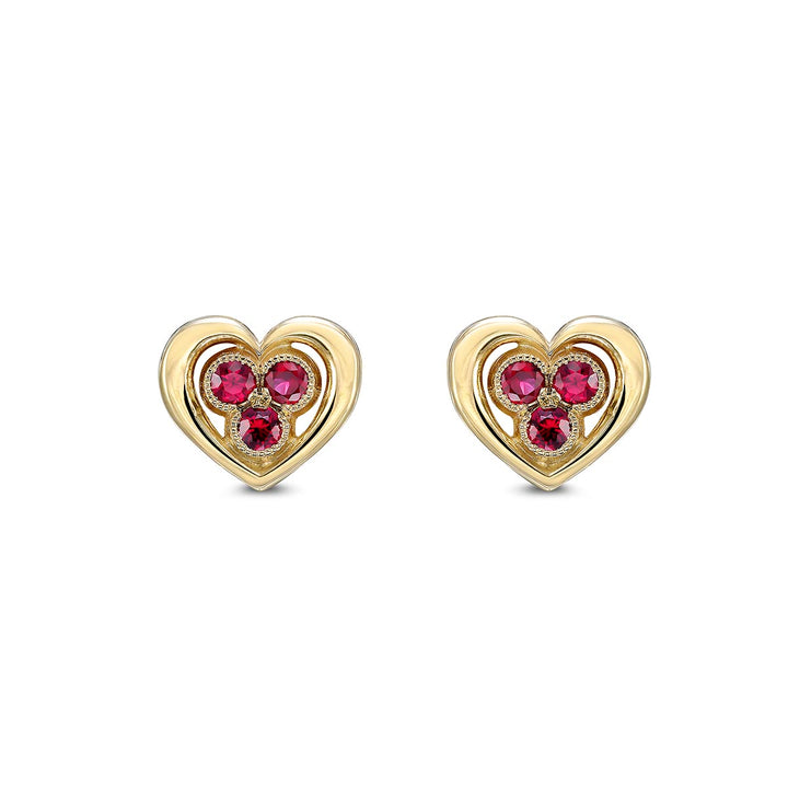 14k Yellow Gold - .27ctw Ruby - Heart Stud Earrings