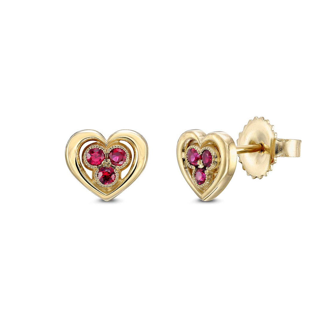 14k Yellow Gold - .27ctw Ruby - Heart Stud Earrings