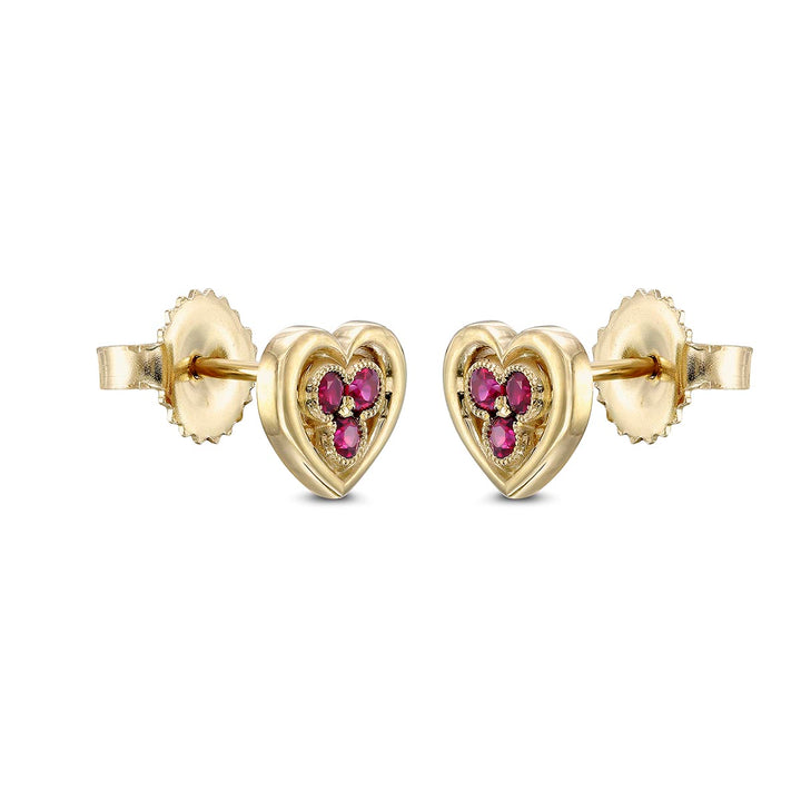 14k Yellow Gold - .27ctw Ruby - Heart Stud Earrings