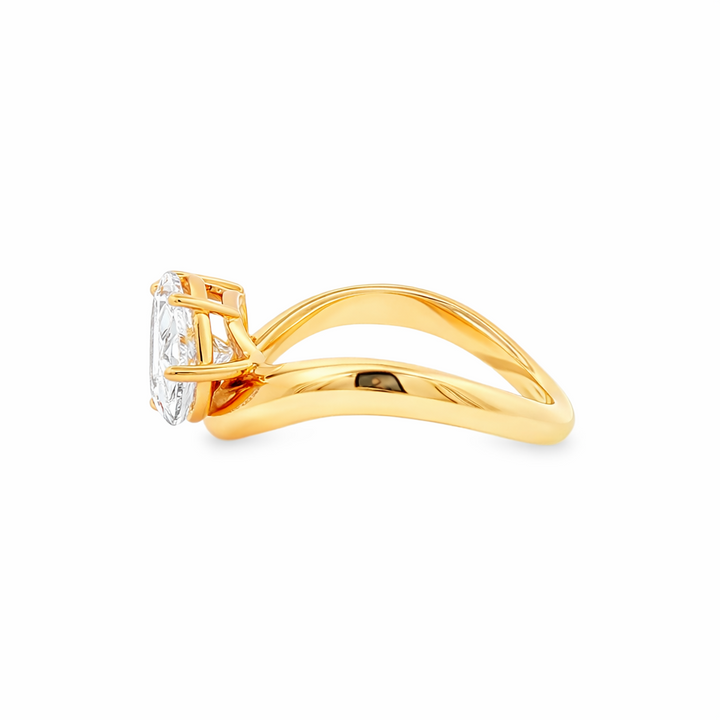 14K Yellow Gold Curve Engagement Ring with IGI-Certified Lab-Grown Pear Shape Diamond – 2.05ct