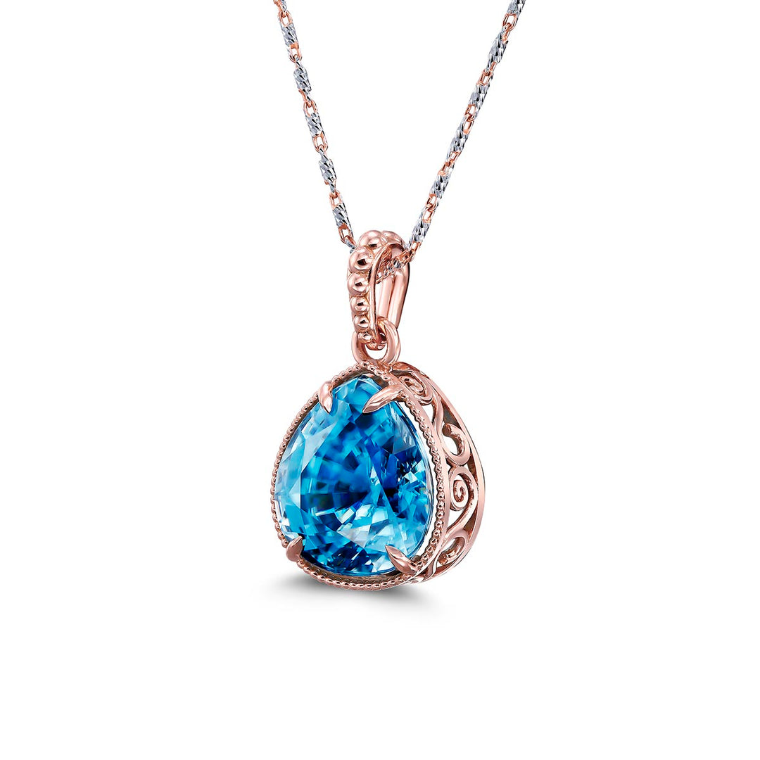 14k Rose Gold Pendant - Featuring a 10.95ctw Blue Zircon