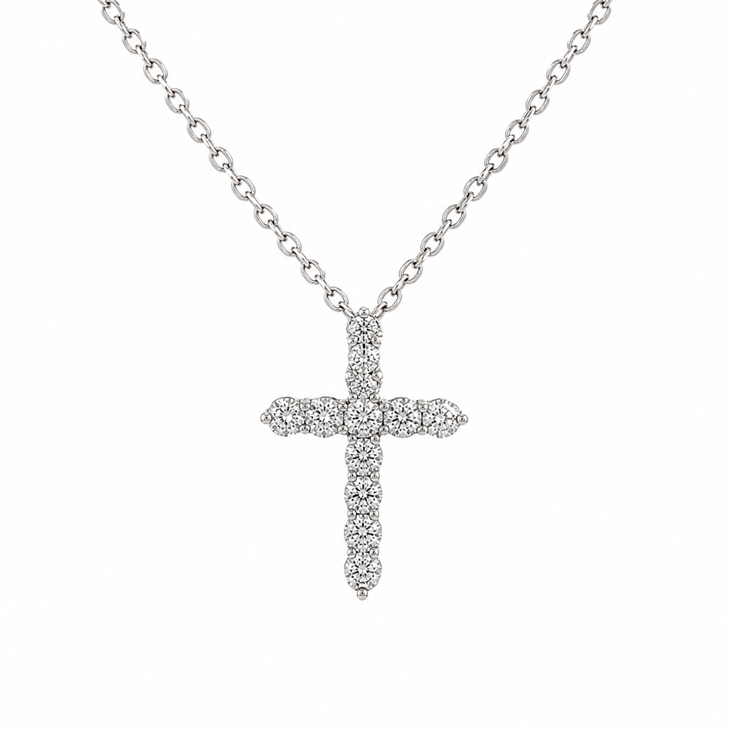 14K White Gold 0.33ctw Natural Diamond Cross Necklace