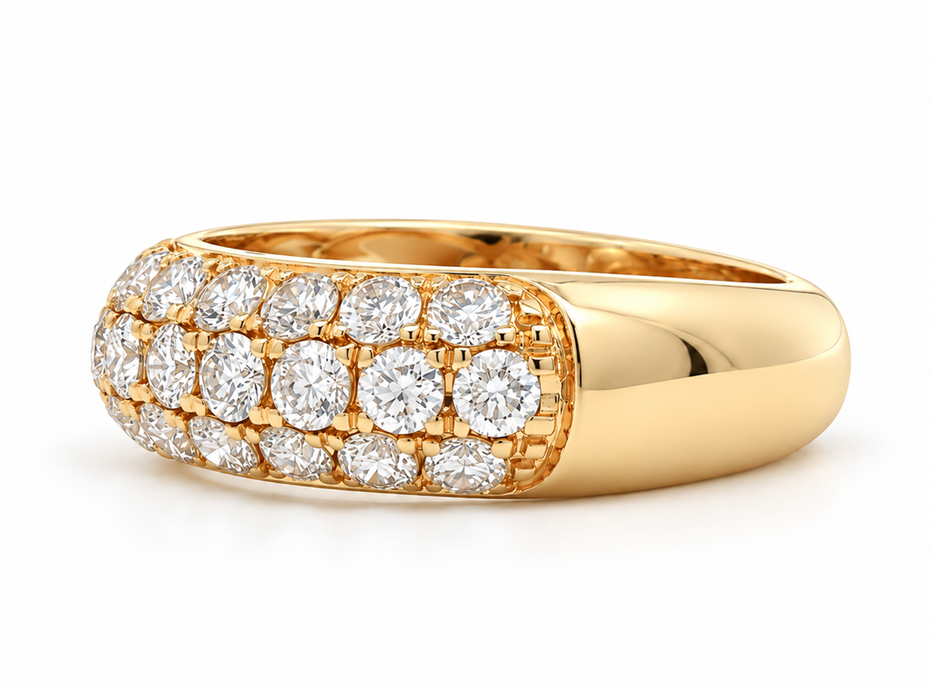14K Yellow Gold Domed Three-Row Pavé Natural Diamond Band – 1.95ctw