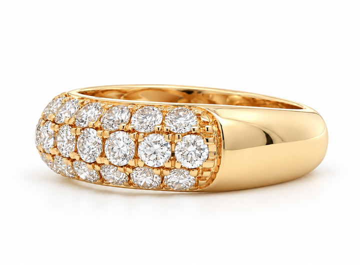 14K Yellow Gold Domed Three-Row Pavé Natural Diamond Band – 1.95ctw