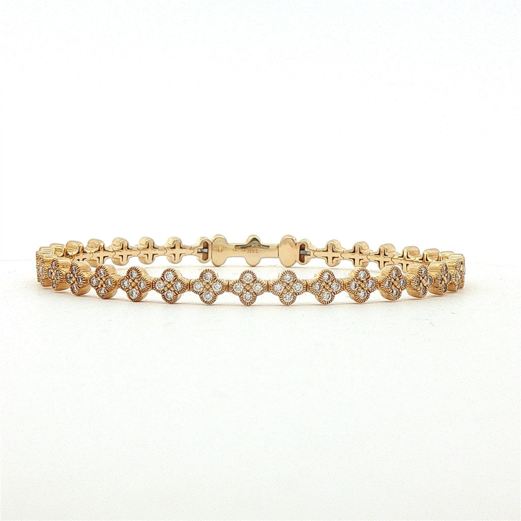 14K Yellow Gold Natural Diamond Clover Flexible Bangle – 1.15 Carats