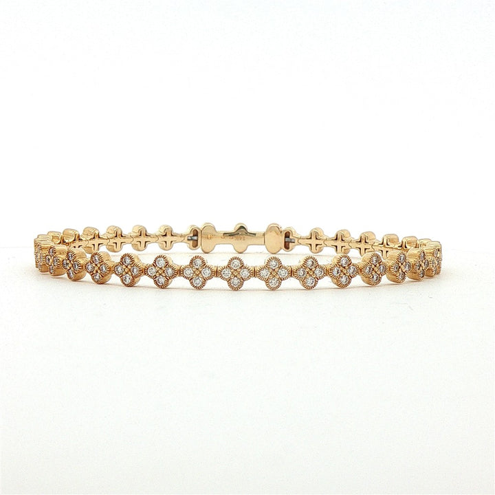 14K Yellow Gold Natural Diamond Clover Flexible Bangle – 1.15 Carats