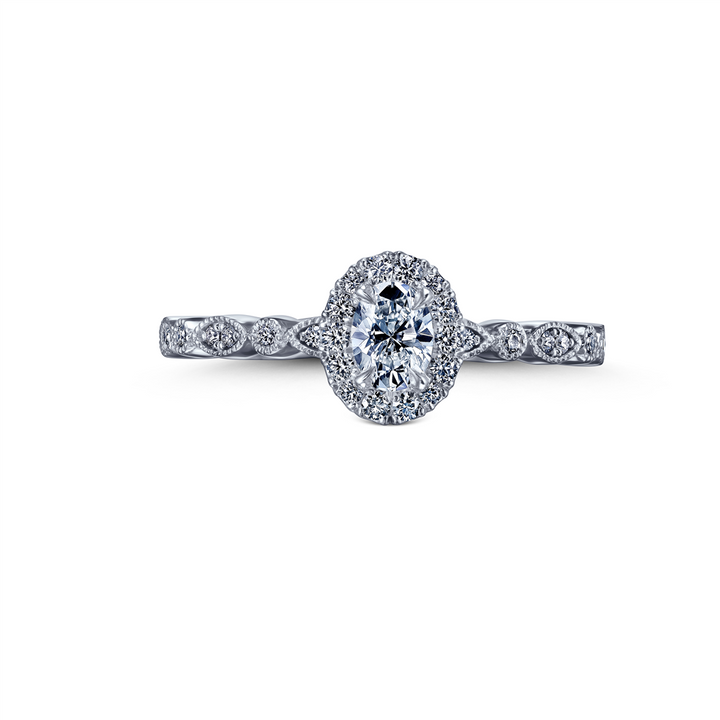 14K White Gold Oval Halo Diamond Engagement Ring 0.50ctw.