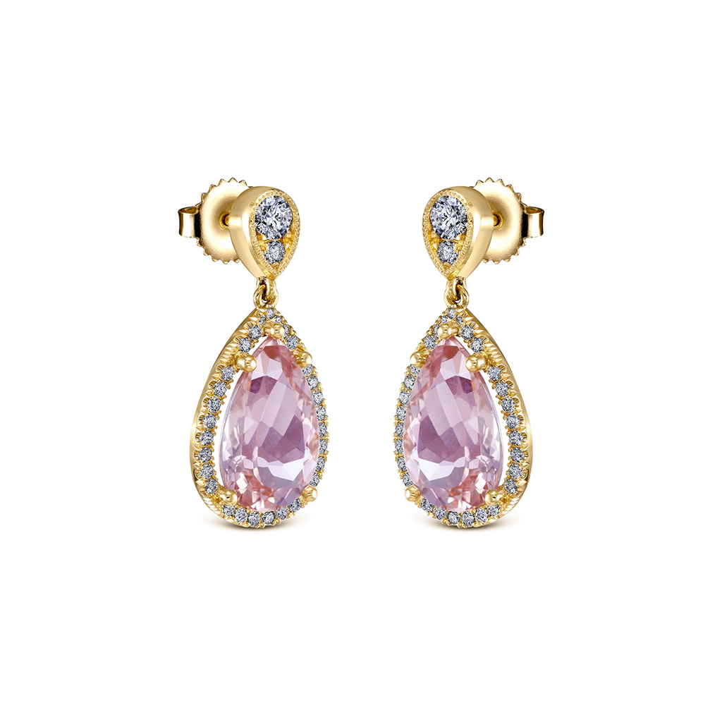 18k Yellow Gold Morganite & Diamond Earrings