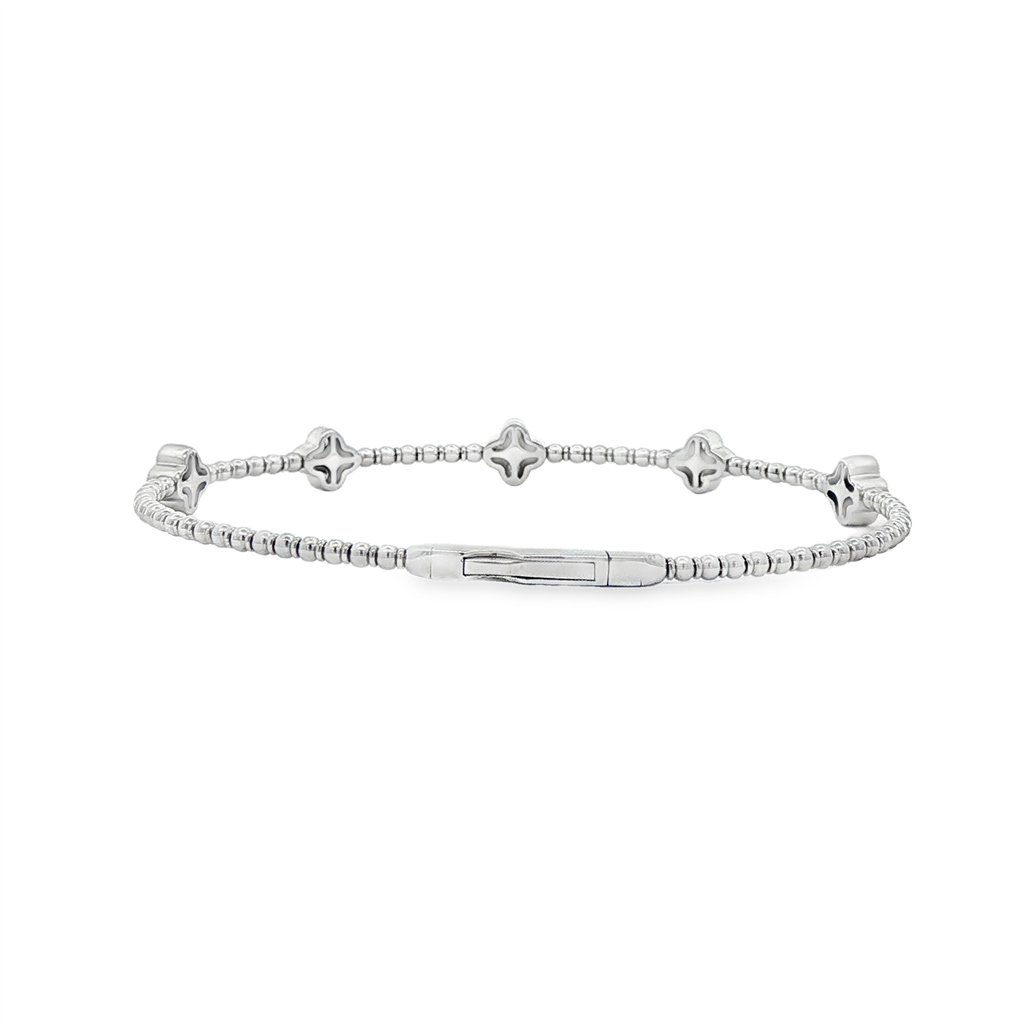 14K White Gold Large Flower Diamond Flexi Bangle – 0.55ctw.