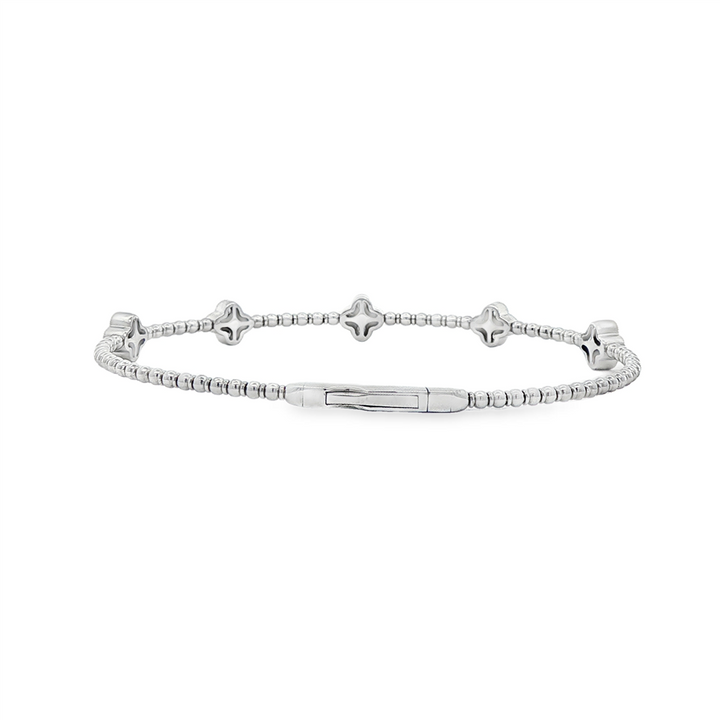 14K White Gold Large Flower Diamond Flexi Bangle – 0.55ctw.