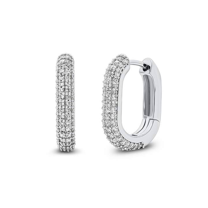 14K White Gold 16.5x3.2mm Square/Oval Natural Diamond Hoop Earrings – 0.59ctw.