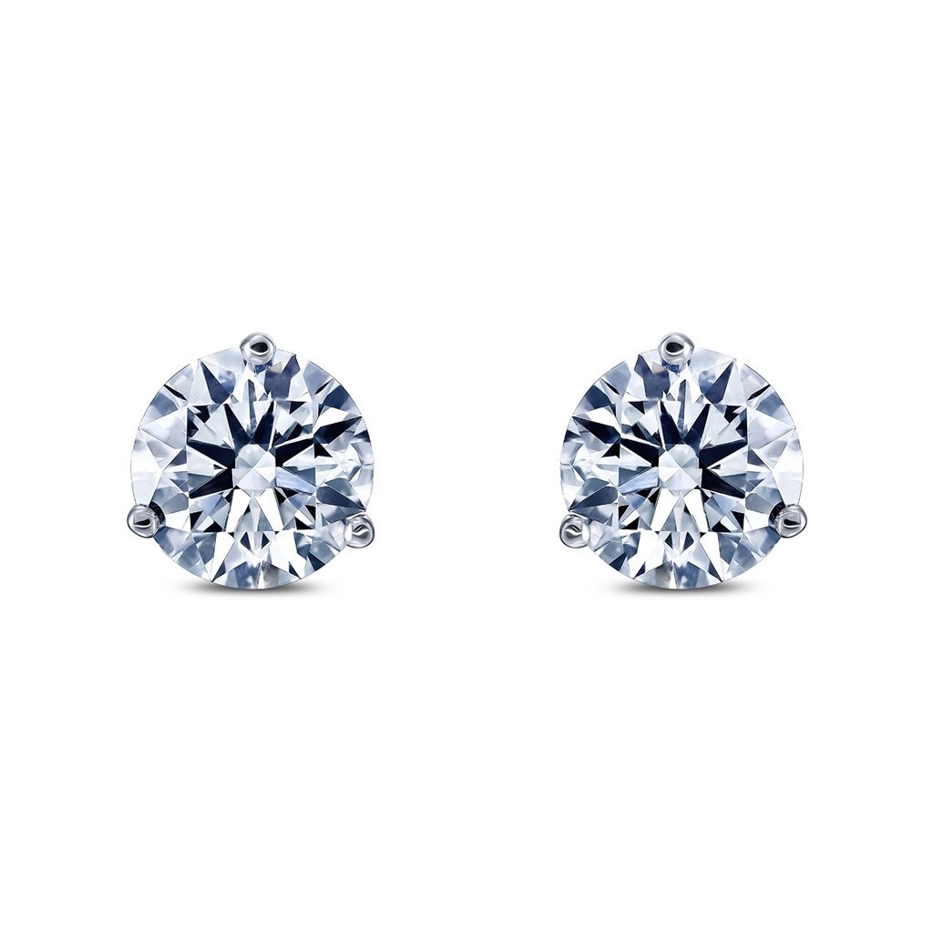 14K White Gold Round Lab Grown Diamond Stud Earrings – 1.50ctw.