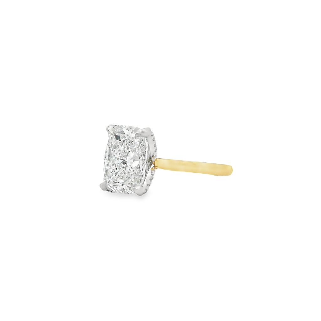 18K Yellow Gold & Platinum Diamond Leaf Prong Engagement Ring