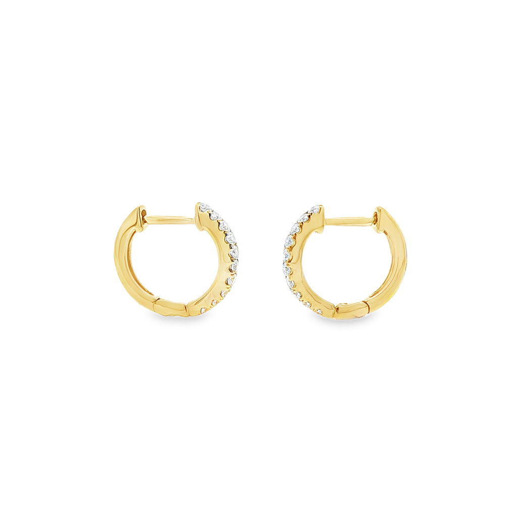 14K Yellow Gold Natural Diamond Huggie Earrings – 12 × 1.8mm, approx. 0.23 CTW, 1.48g