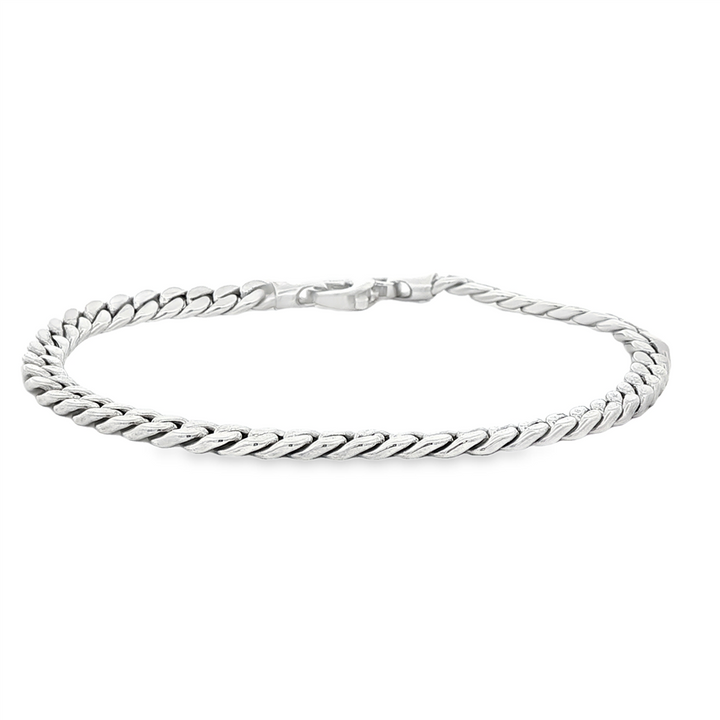 14K White Gold Hollow Flat Curb Link Bracelet – 4.3mm, 7", 5.3g