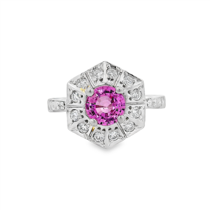 Platinum Pink Sapphire and Diamond Ring