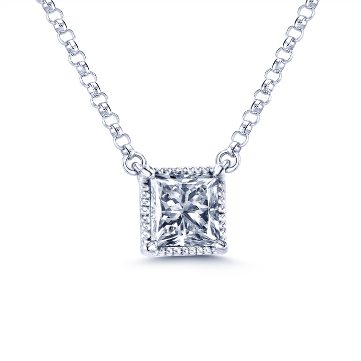 14K White Gold 1.00ct Princess Cut Diamond Pendant