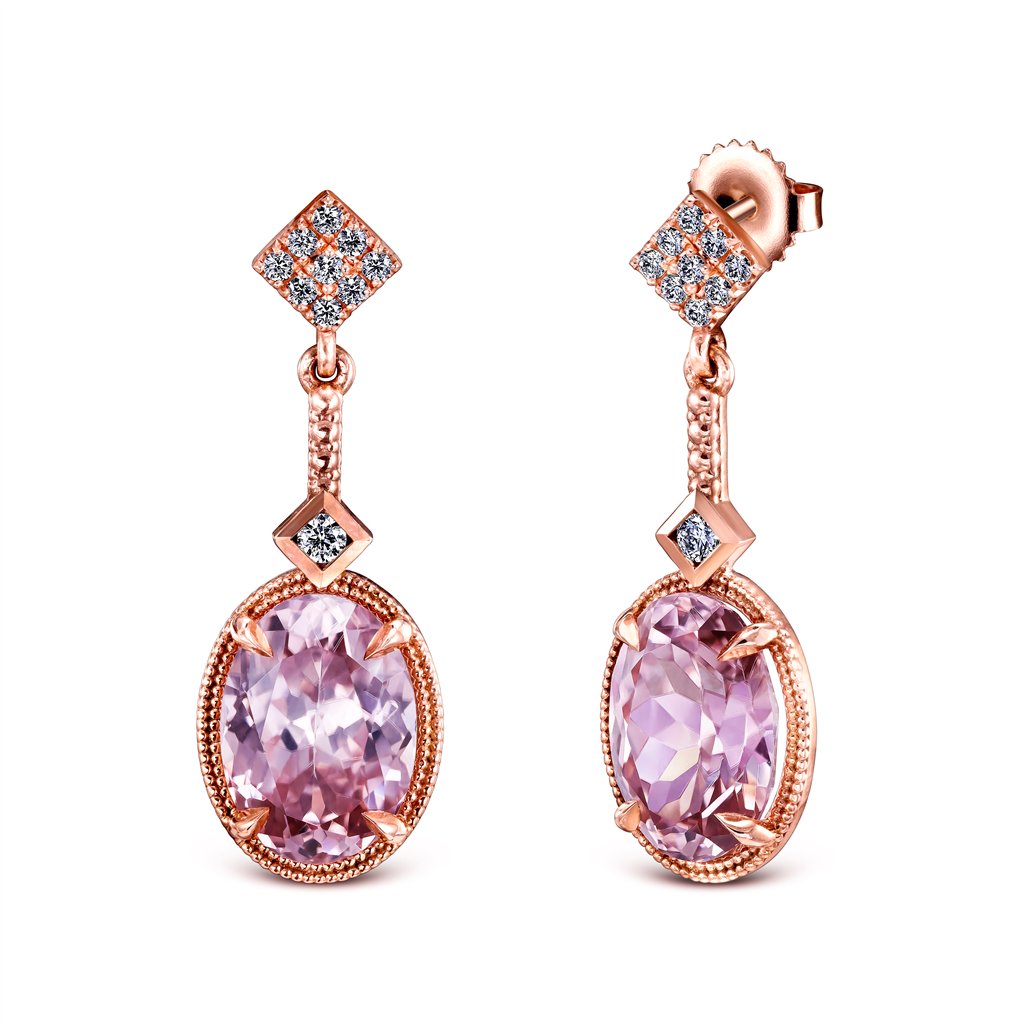 14K Rose Gold Diamond 0.20ctw and Pink Zircon 9.26ctw Earrings