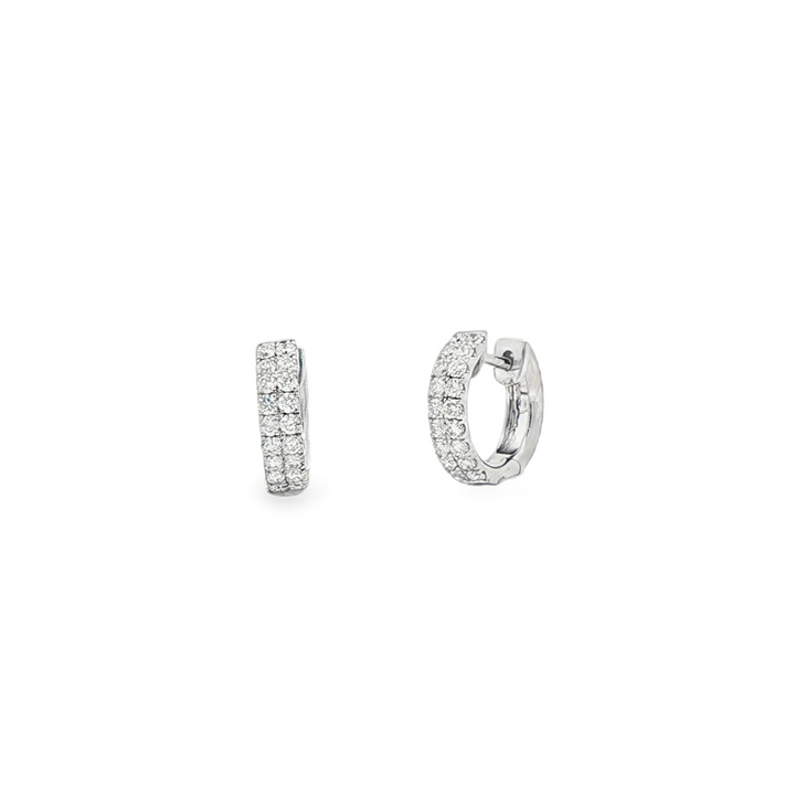 14K White Gold 10.6x2.8mm Pavé Diamond Double-Row Huggie Earrings – 0.41ctw.