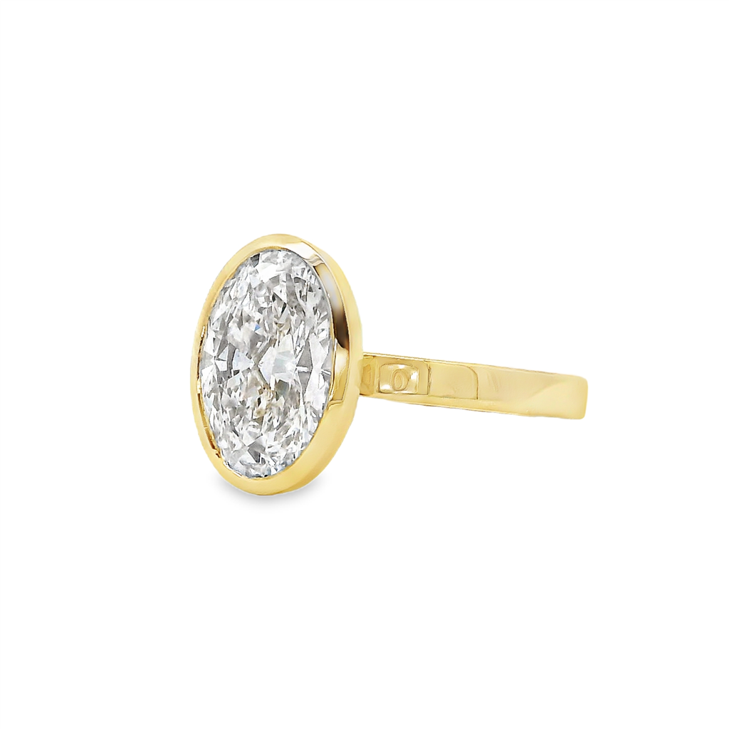14K Yellow Gold Lab Grown Oval Diamond Bezel Engagement Ring – 2.95ct.