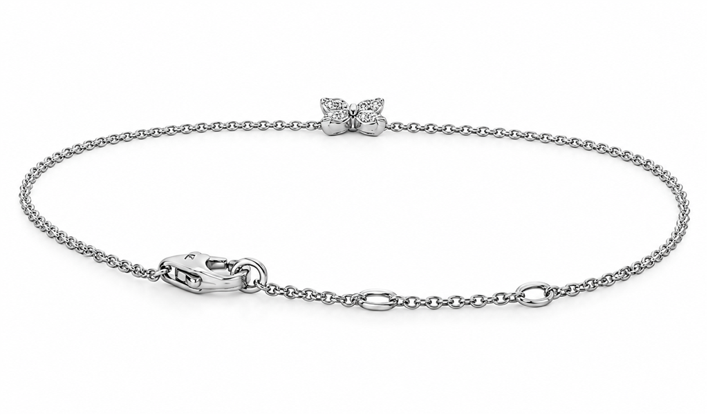 14K White Gold Single Butterfly Diamond Motif Bracelet - 0.20ctw.