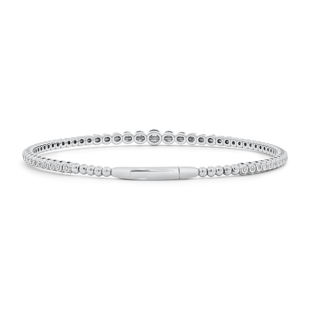 14K White Gold Graduated Bezel Diamond Flexi Bracelet - 1.00ctw.