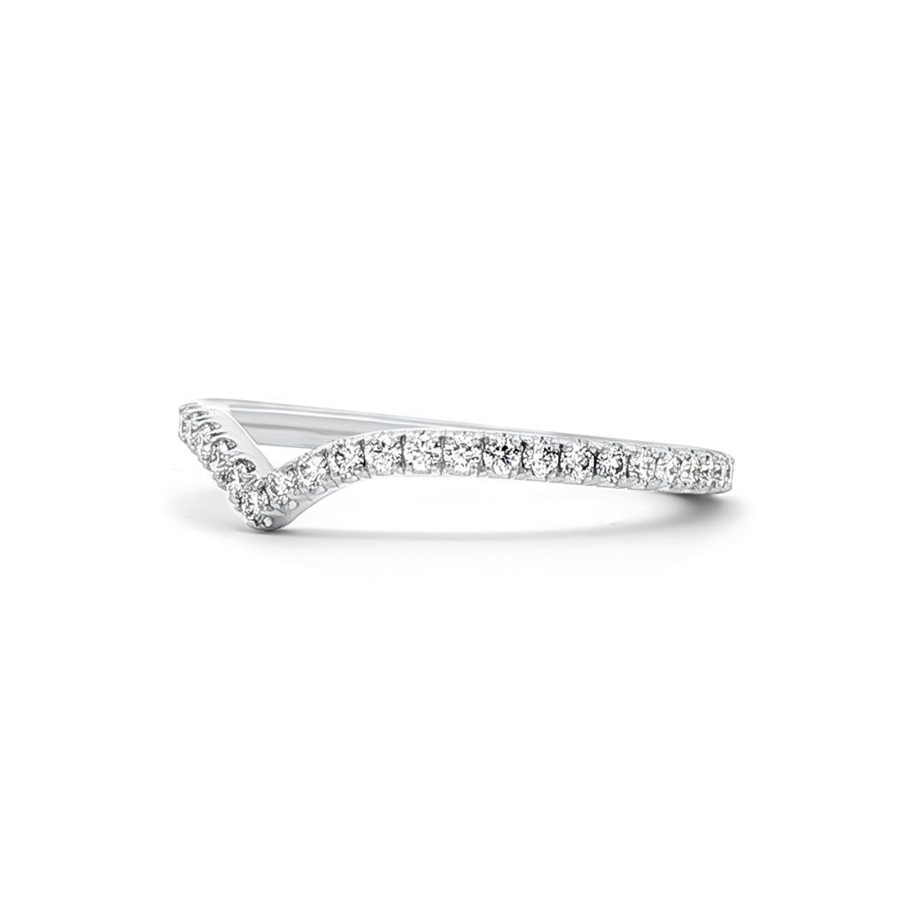 14K White Gold Round Natural Diamond Chevron Wedding Band