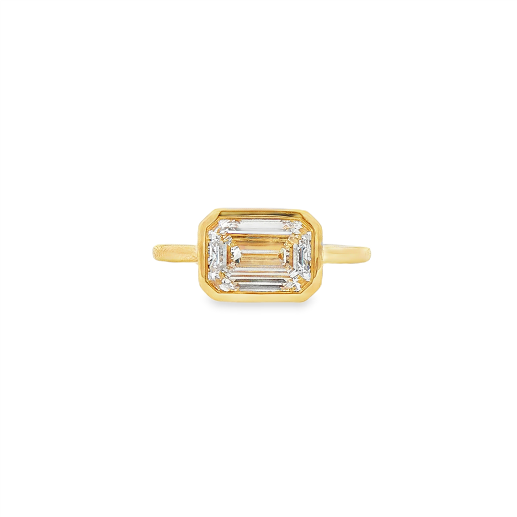 14K Yellow Gold 2.05ct Lab Grown Emerald Cut Diamond Bezel Engagement Ring