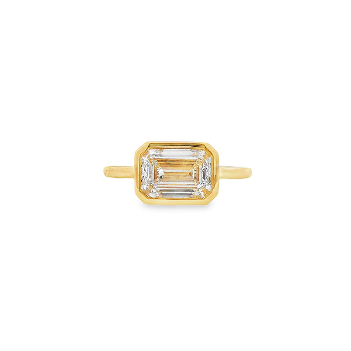 14K Yellow Gold 2.05ct Lab Grown Emerald Cut Diamond Bezel Engagement Ring