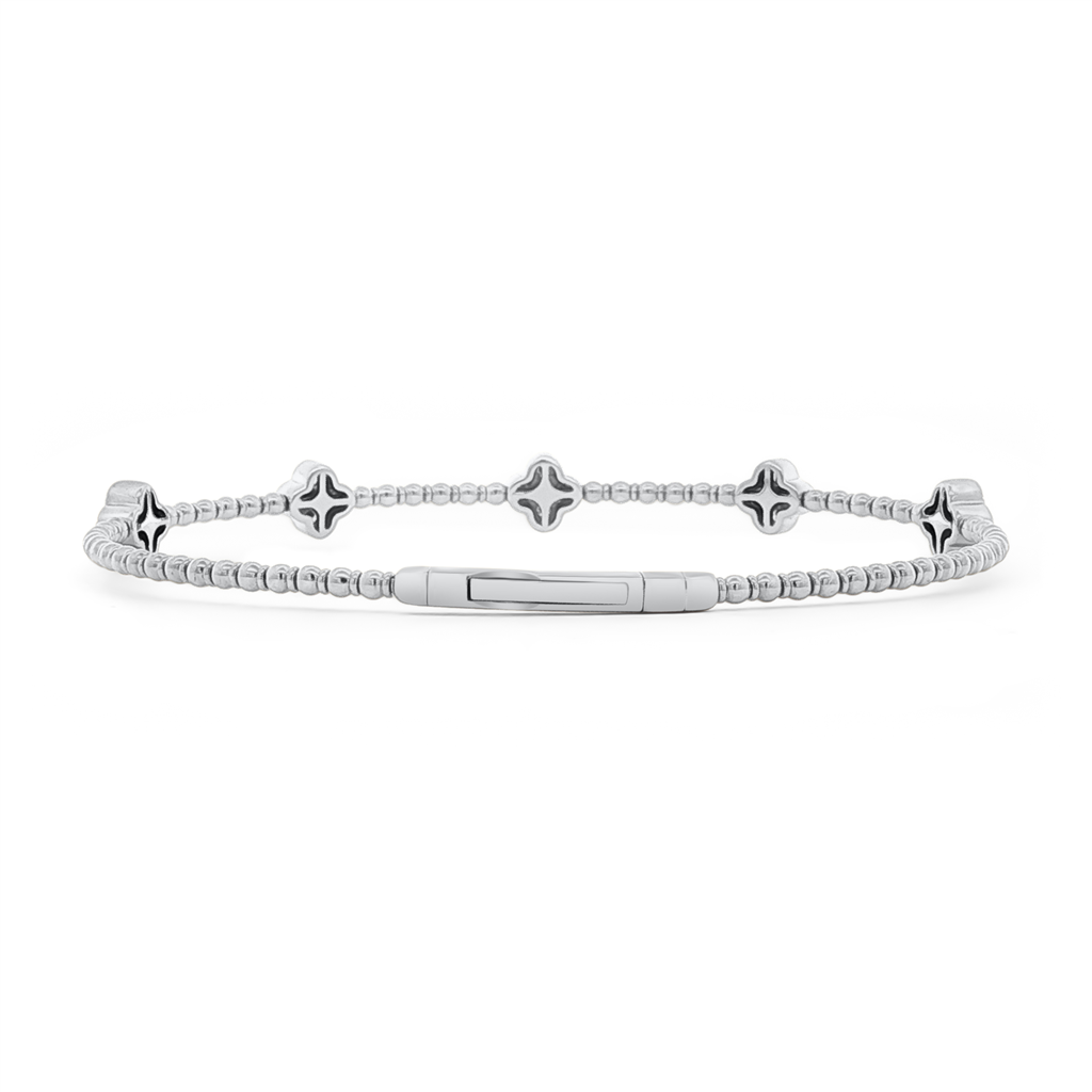 14K White Gold Large Flower Diamond Flexi Bangle – 0.55ctw.