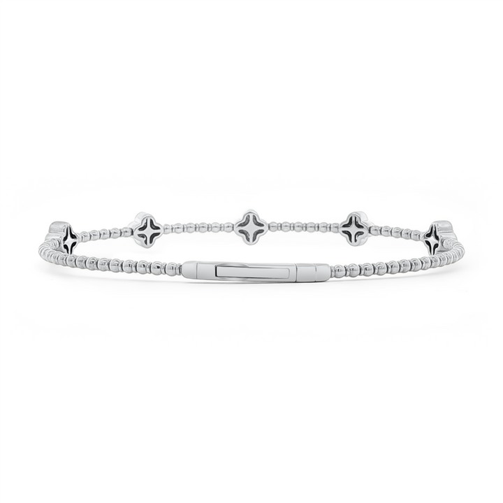 14K White Gold Large Flower Diamond Flexi Bangle – 0.55ctw.