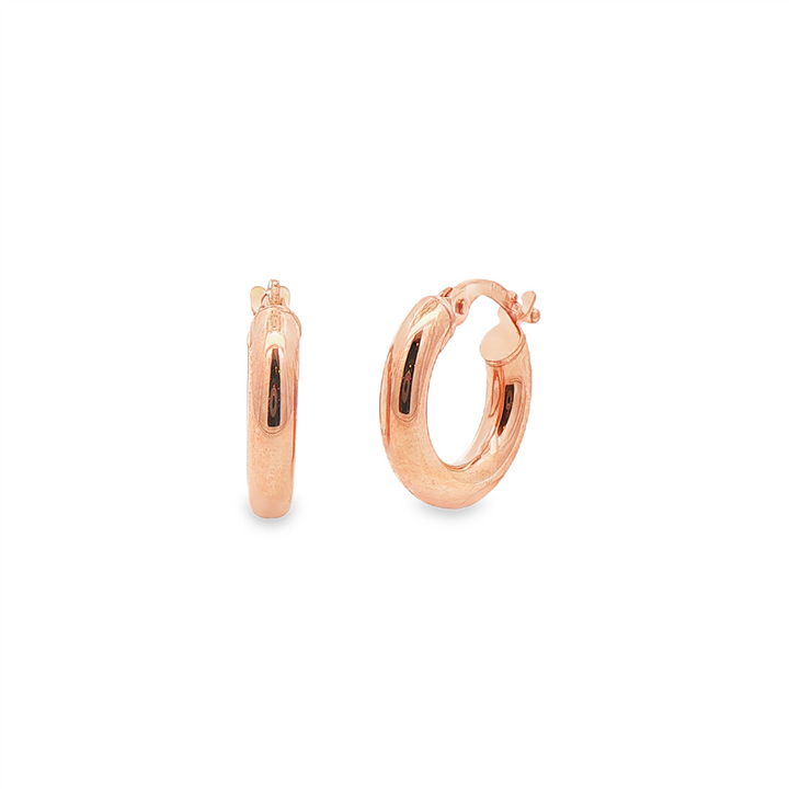 14K Rose Gold Tube Hoop Huggie Earrings – 12×2.6mm