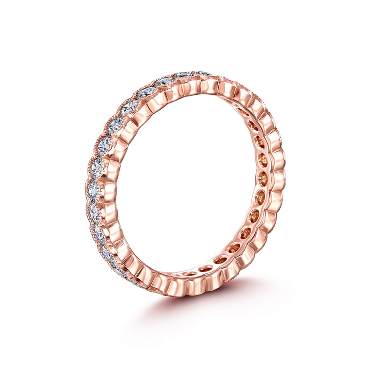 14K Rose Gold Diamond Semi-Bezel  Millegrain Wedding Band - 0.90ctw.