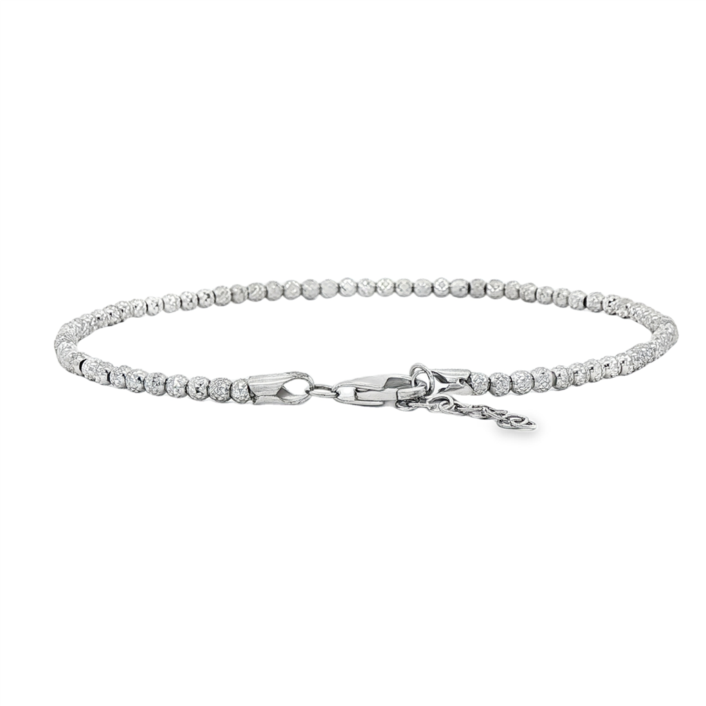 14K White Gold Diamond Cut Bead Bracelet 2.5mm, 7-8" – 3.7g