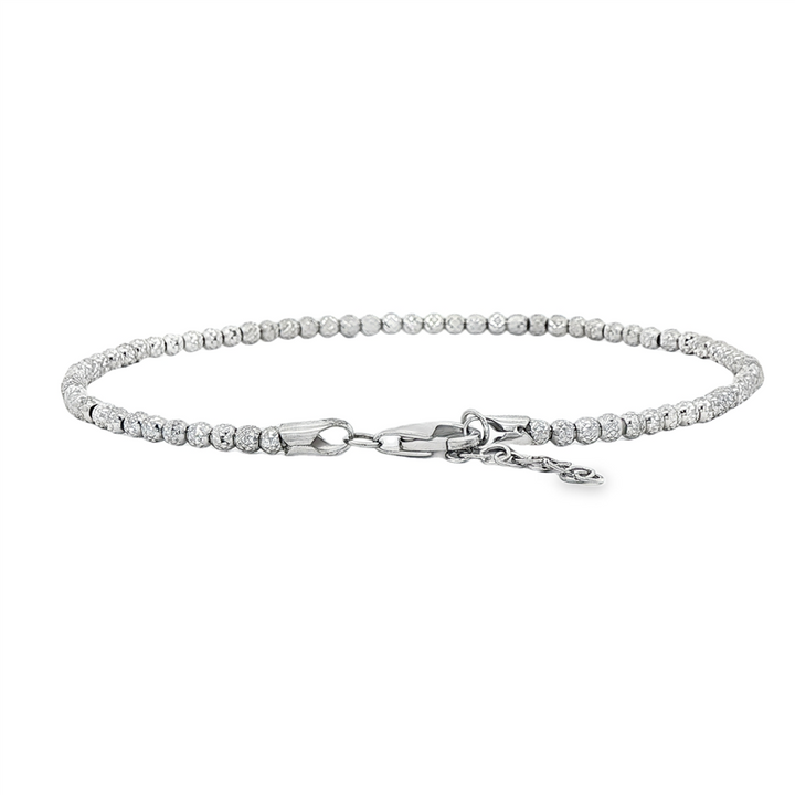 14K White Gold Diamond Cut Bead Bracelet 2.5mm, 7-8" – 3.7g