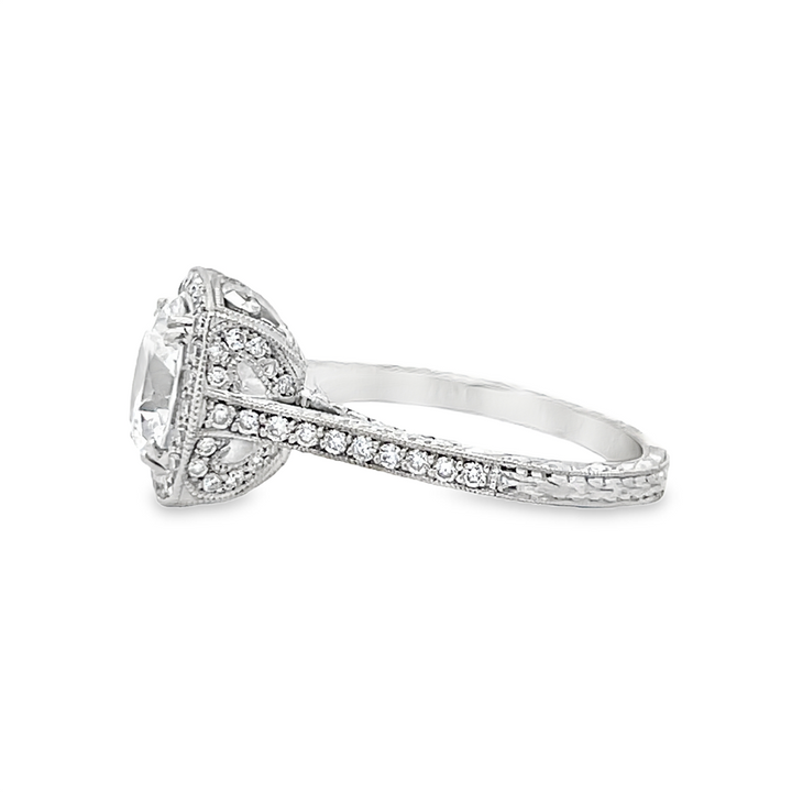 18K White Gold Hand-Engraved Semi-Mount Engagement Ring – 0.50ctw.