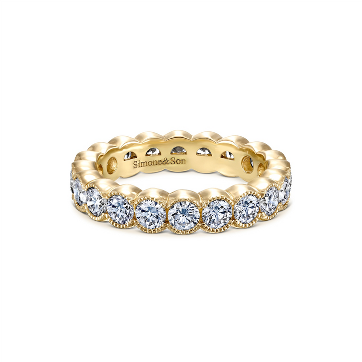 14K Yellow Gold Bezel Diamond Wedding Band 2.25ctw.
